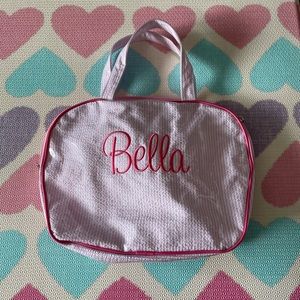 Bella embroidered wipeable pink personalized tote bag